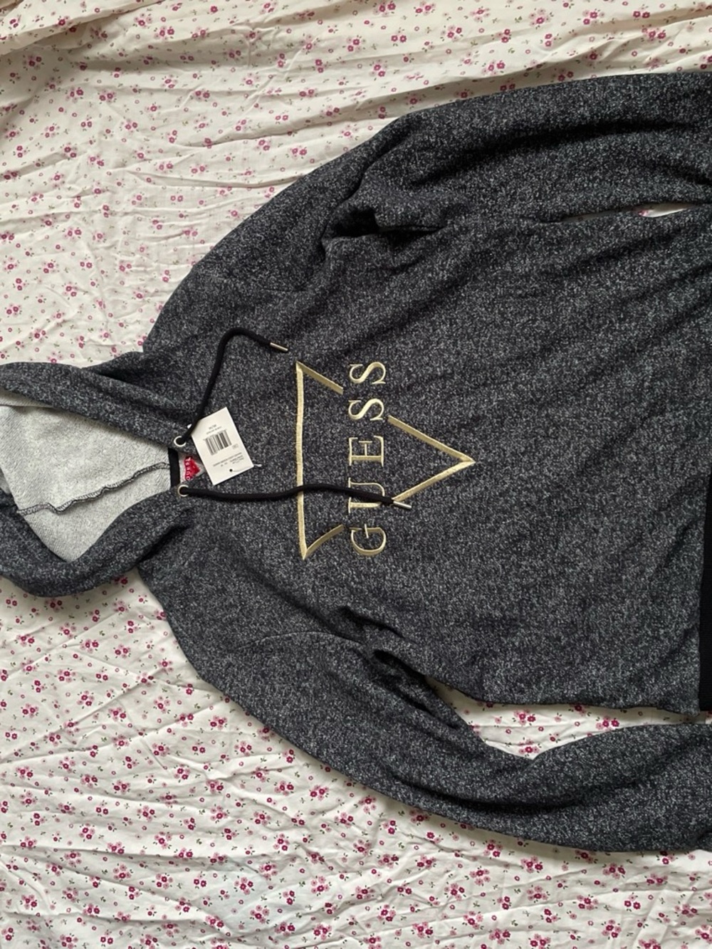 Guess Charcoal Speckled Hoodie with Gold Logo - Picture 3 of 3
